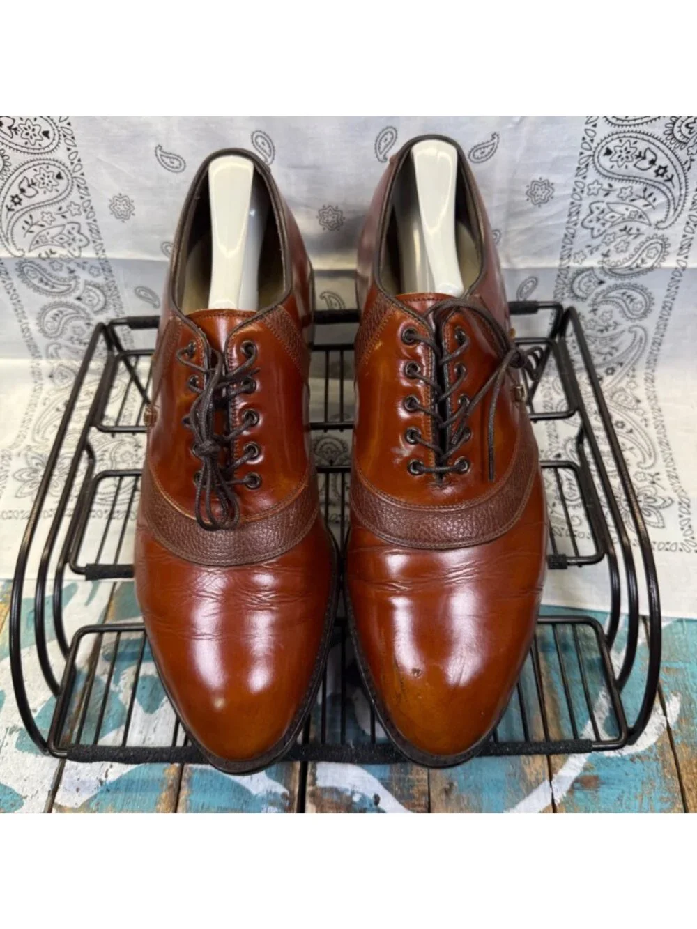Vintage FootJoy Classics Brown Saddle 57117 Metal Spiked Golf Shoes Mens 9.5D